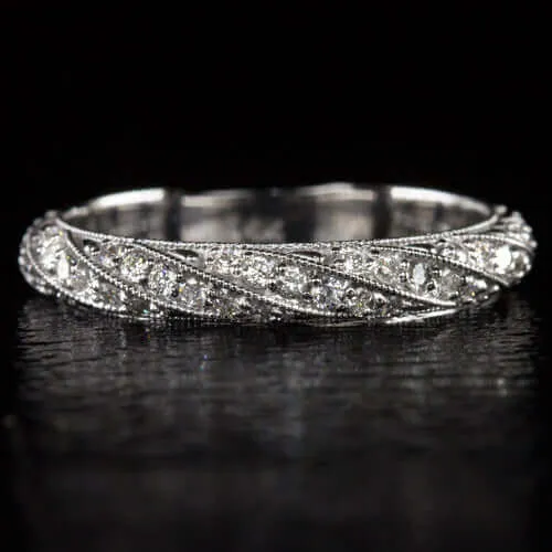 0.62ct DIAMOND PAVE WEDDING BAND ETERNITY COCKTAIL STACKING RING VINTAGE STYLE