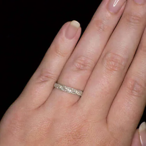 0.62ct DIAMOND PAVE WEDDING BAND ETERNITY COCKTAIL STACKING RING VINTAGE STYLE