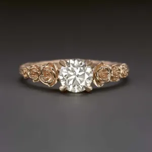 1 CARAT DIAMOND ENGAGEMENT RING ROSE GOLD FLOWER FLORAL ROUND CUT BOHO COCKTAIL