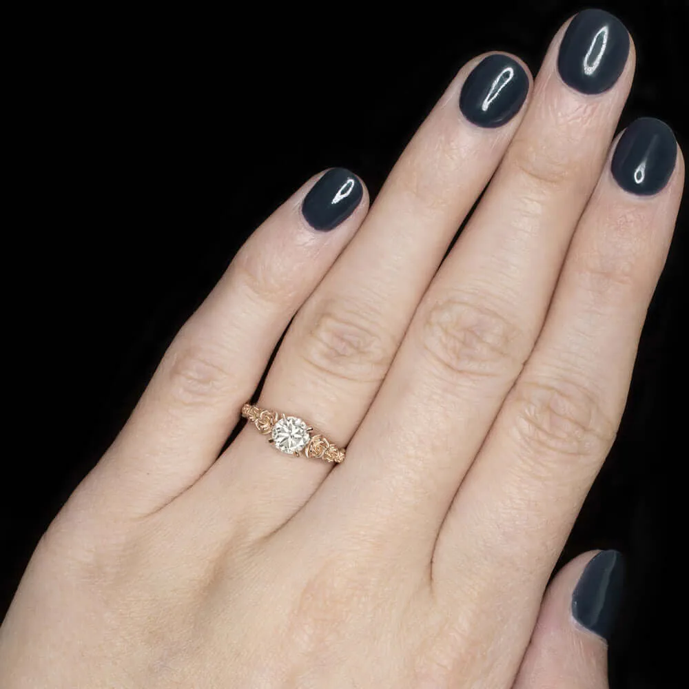 1 CARAT DIAMOND ENGAGEMENT RING ROSE GOLD FLOWER FLORAL ROUND CUT BOHO COCKTAIL