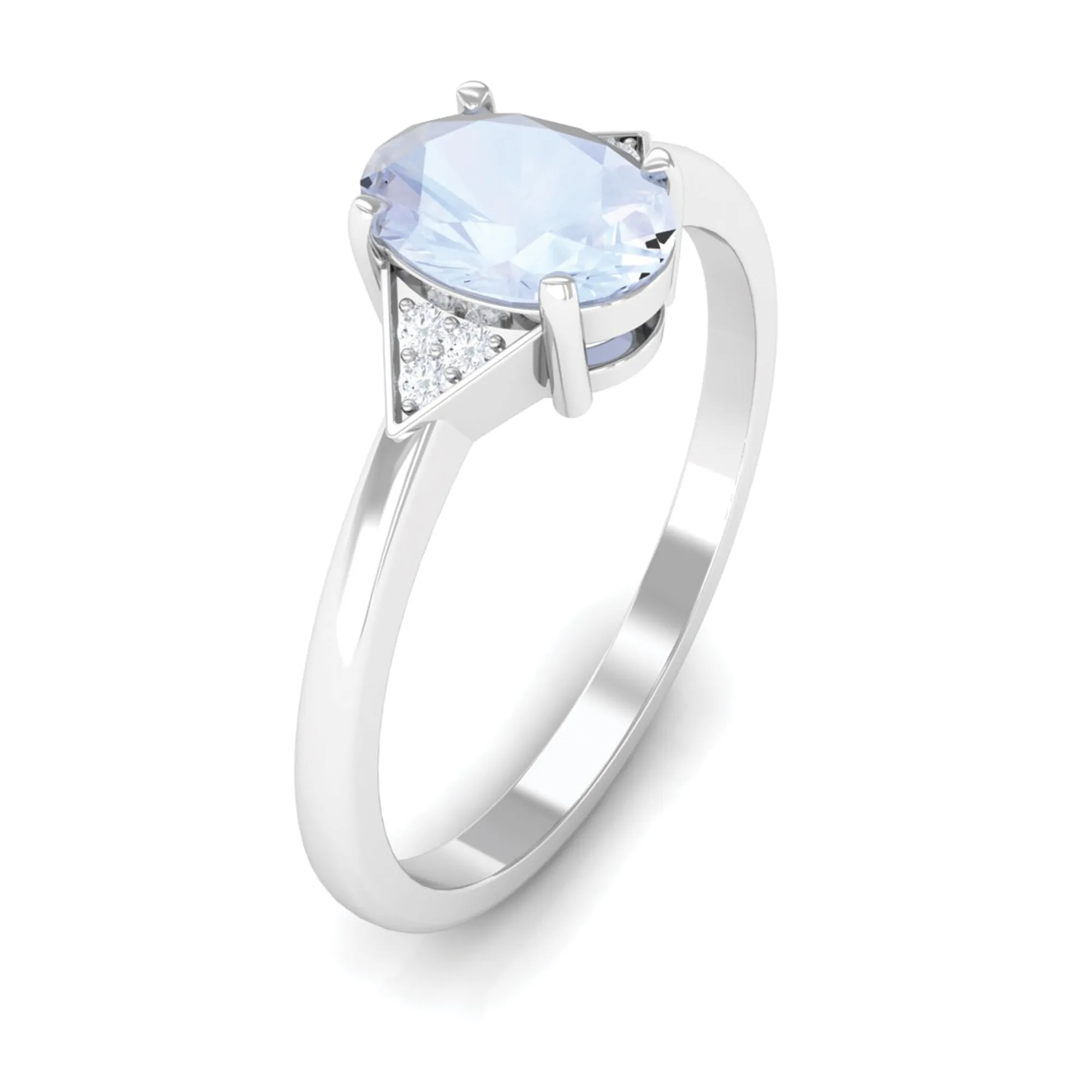 1 CT Oval Moonstone Solitaire Ring with Diamond Accent