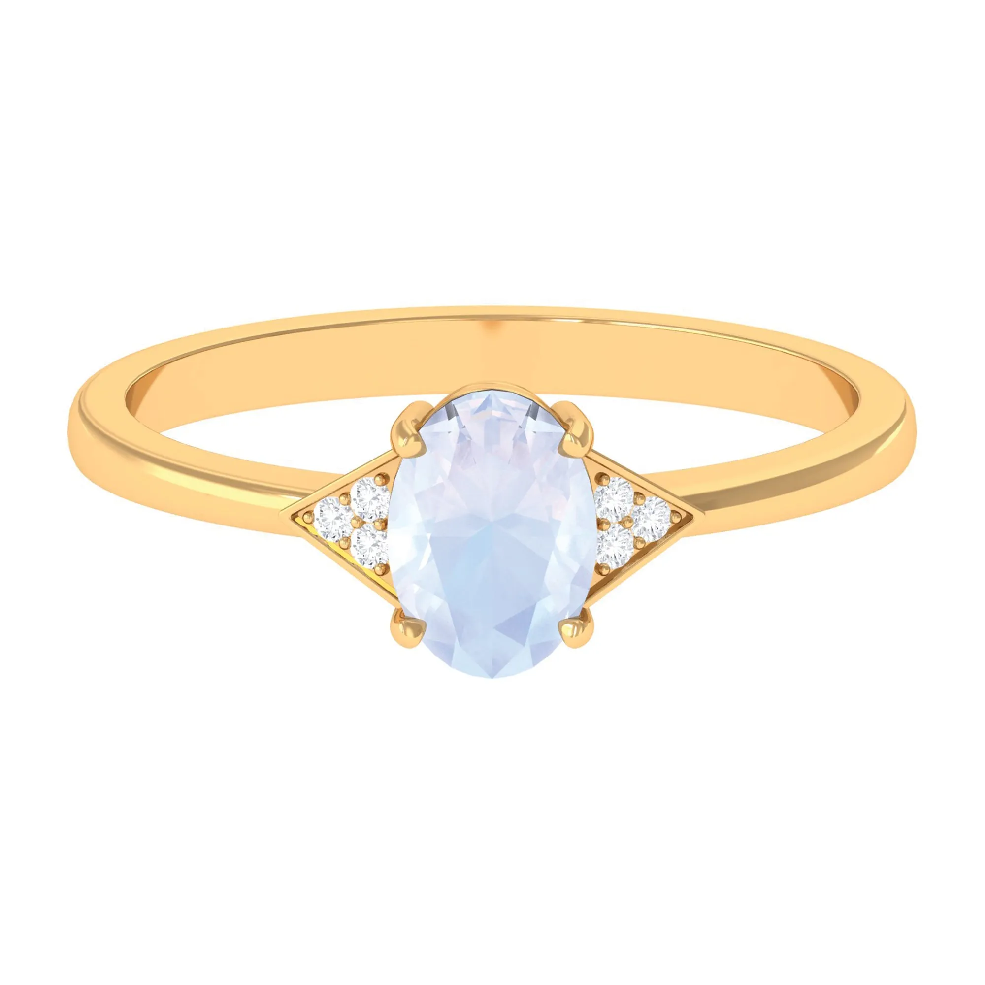 1 CT Oval Moonstone Solitaire Ring with Diamond Accent