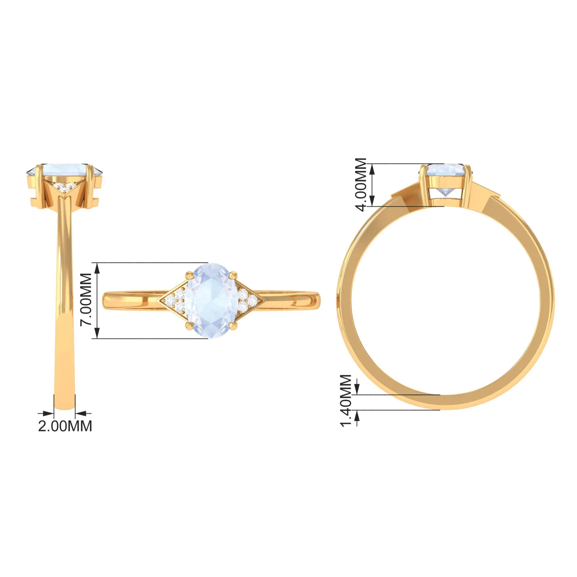 1 CT Oval Moonstone Solitaire Ring with Diamond Accent