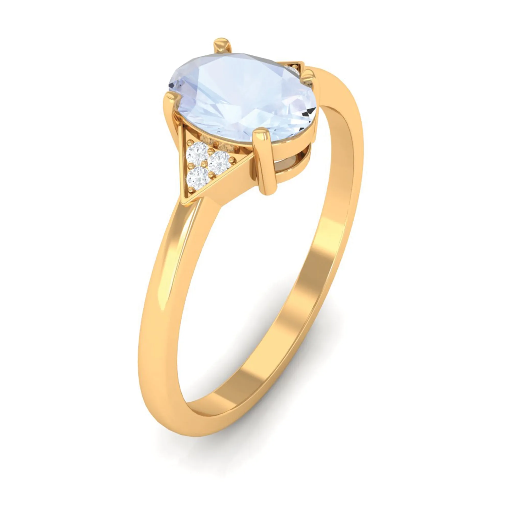 1 CT Oval Moonstone Solitaire Ring with Diamond Accent
