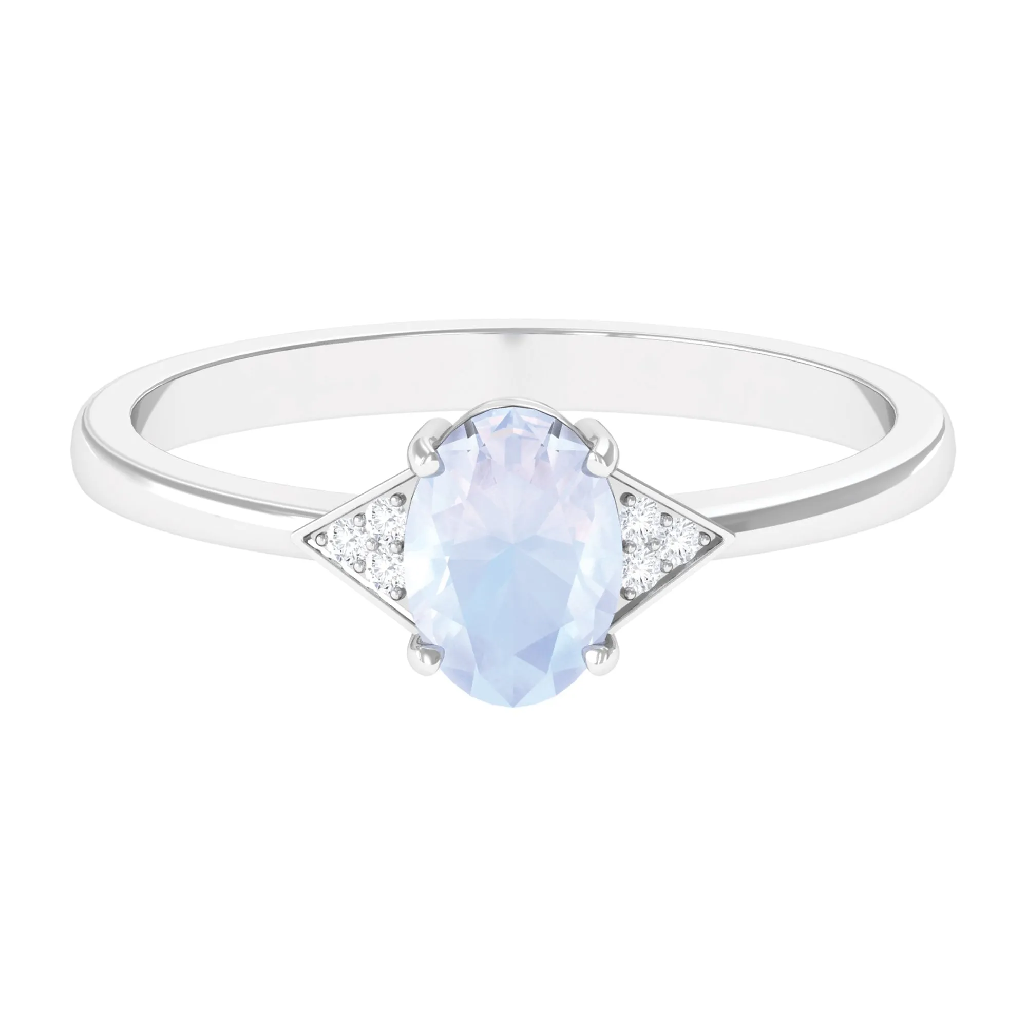 1 CT Oval Moonstone Solitaire Ring with Diamond Accent