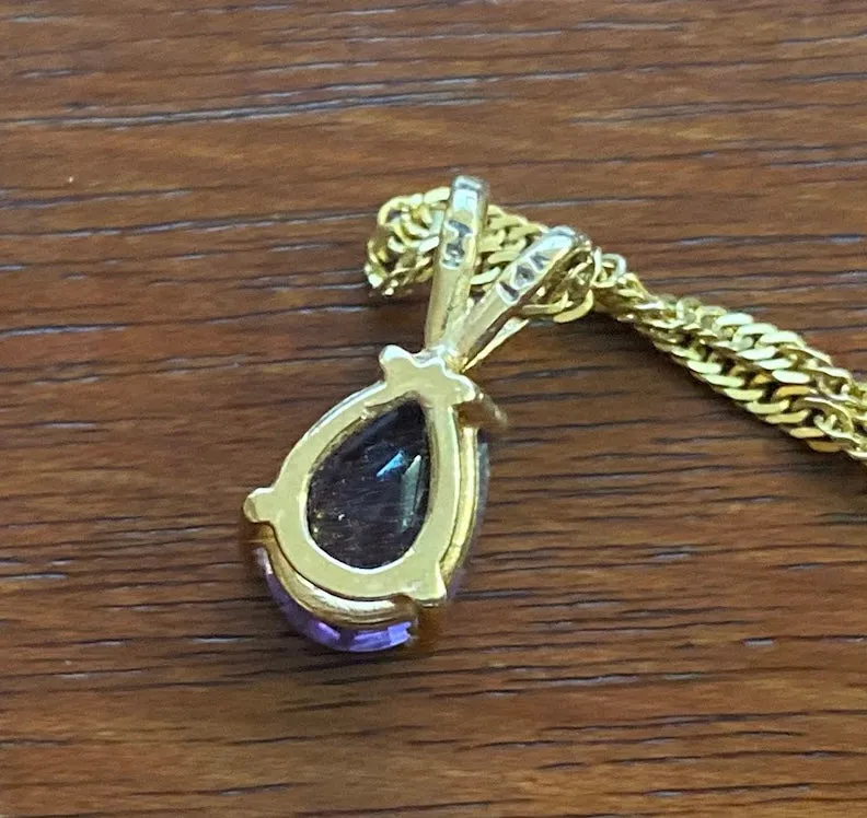 10k Yellow Gold Twist Chain Necklace 14k Pear Shaped Amethyst Pendant