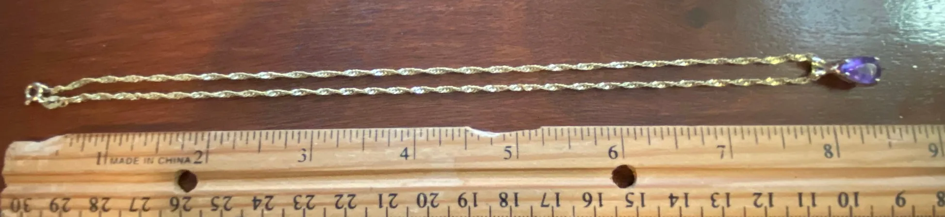 10k Yellow Gold Twist Chain Necklace 14k Pear Shaped Amethyst Pendant