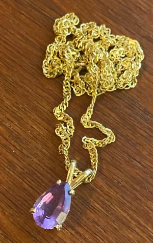 10k Yellow Gold Twist Chain Necklace 14k Pear Shaped Amethyst Pendant