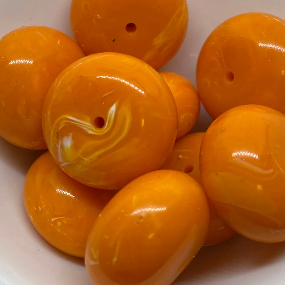 10x20mm Rondelle (10) - Orange - Vintage Opaque Marbled Effect Beads