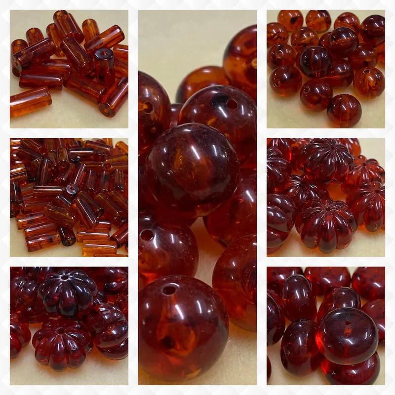 10x20mm Rondelle Beads (10) - Cherry - Amber Look Vintage Beads