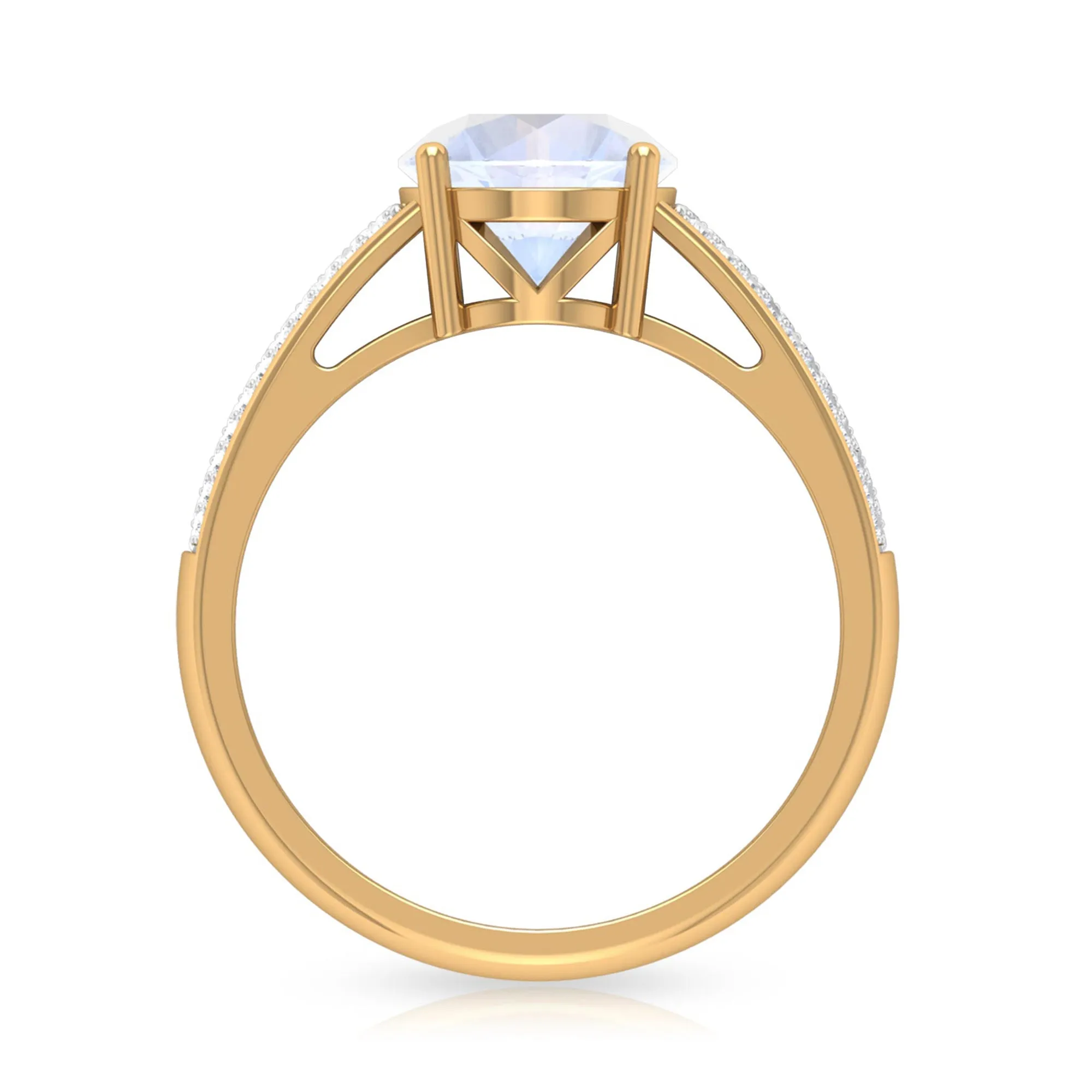 1.25 CT Moonstone Solitaire and Diamond Side Stone Engagement Ring