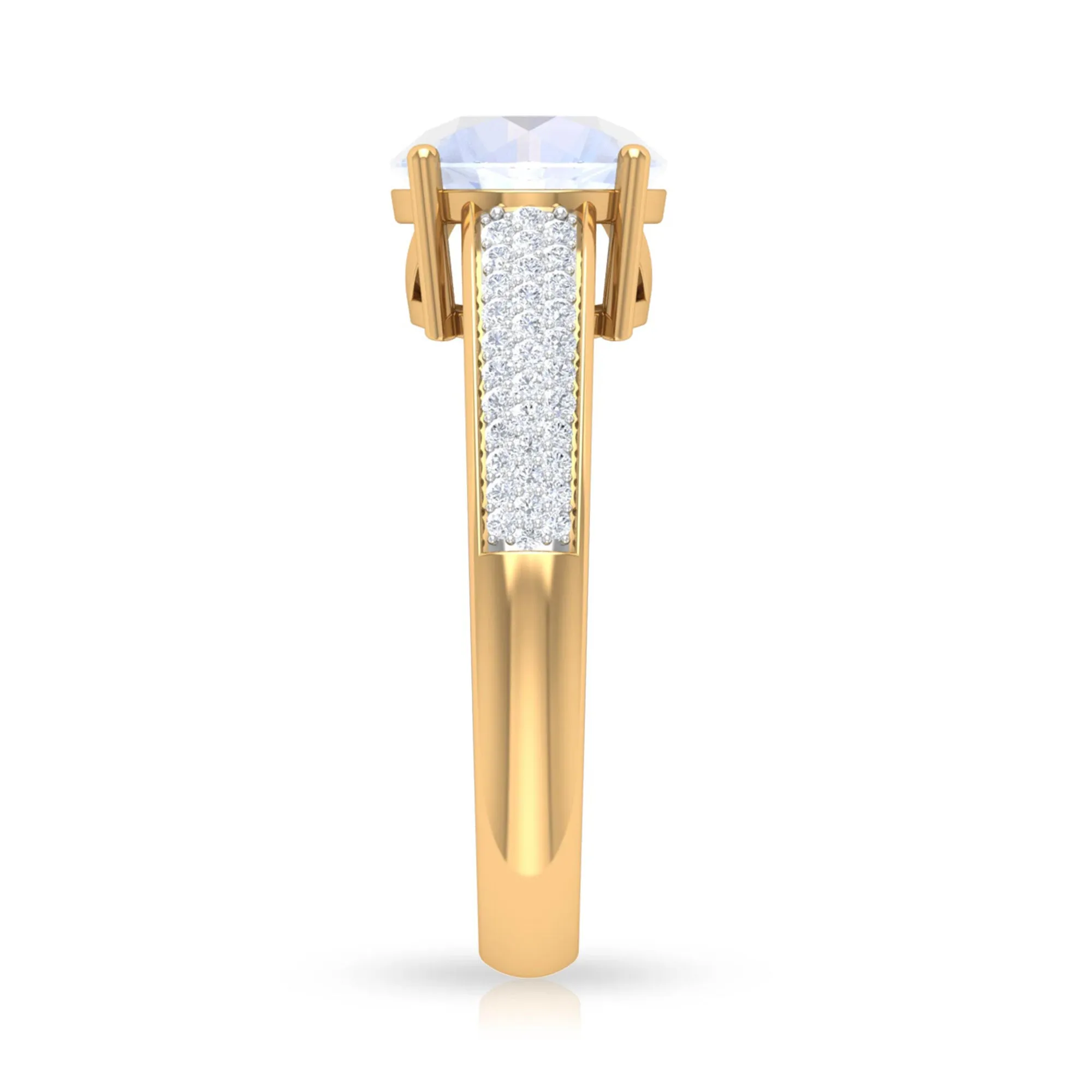 1.25 CT Moonstone Solitaire and Diamond Side Stone Engagement Ring