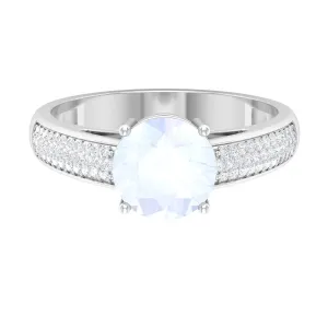 1.25 CT Moonstone Solitaire and Diamond Side Stone Engagement Ring