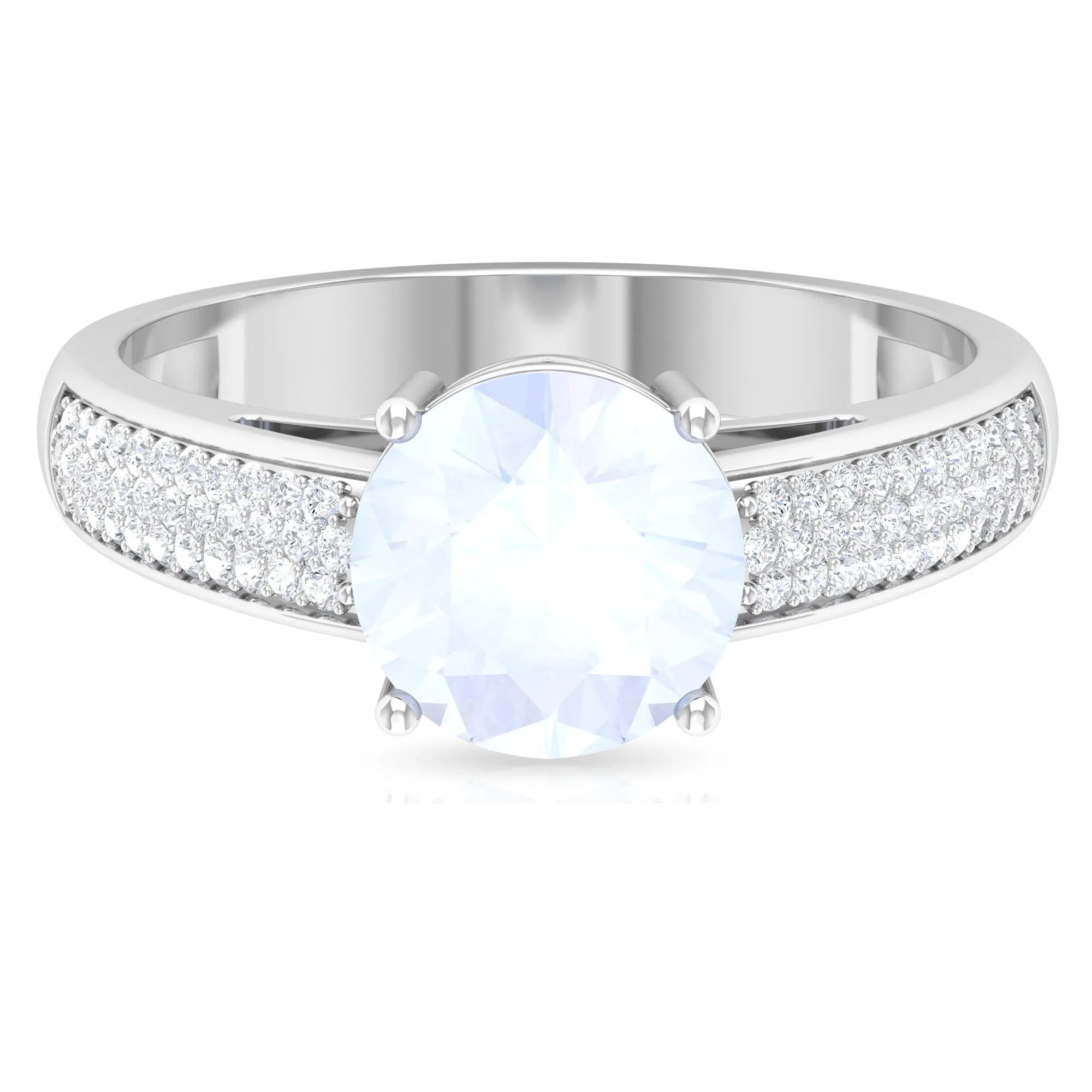 1.25 CT Moonstone Solitaire and Diamond Side Stone Engagement Ring