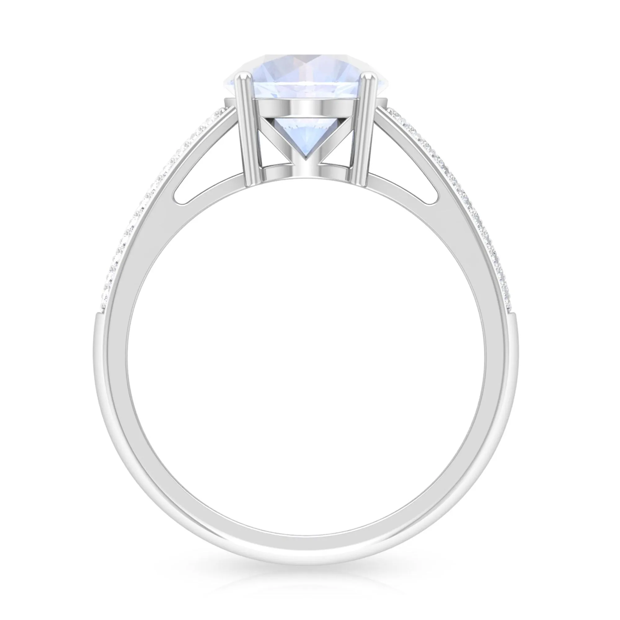 1.25 CT Moonstone Solitaire and Diamond Side Stone Engagement Ring