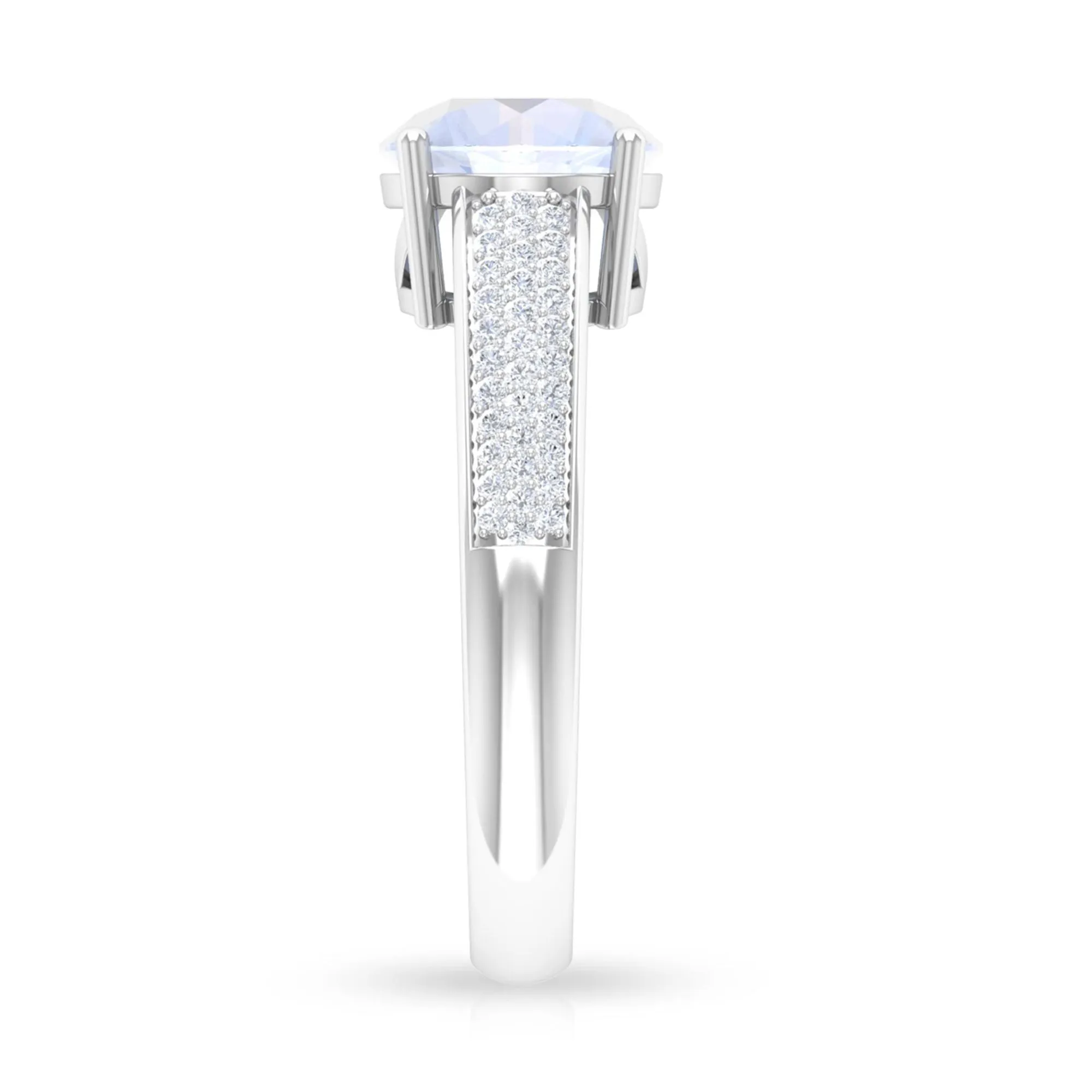 1.25 CT Moonstone Solitaire and Diamond Side Stone Engagement Ring