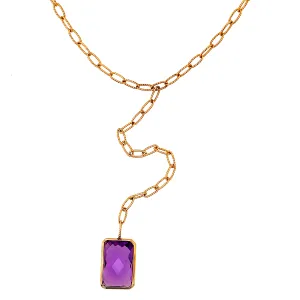 14K Amethyst Lariat Link Necklace