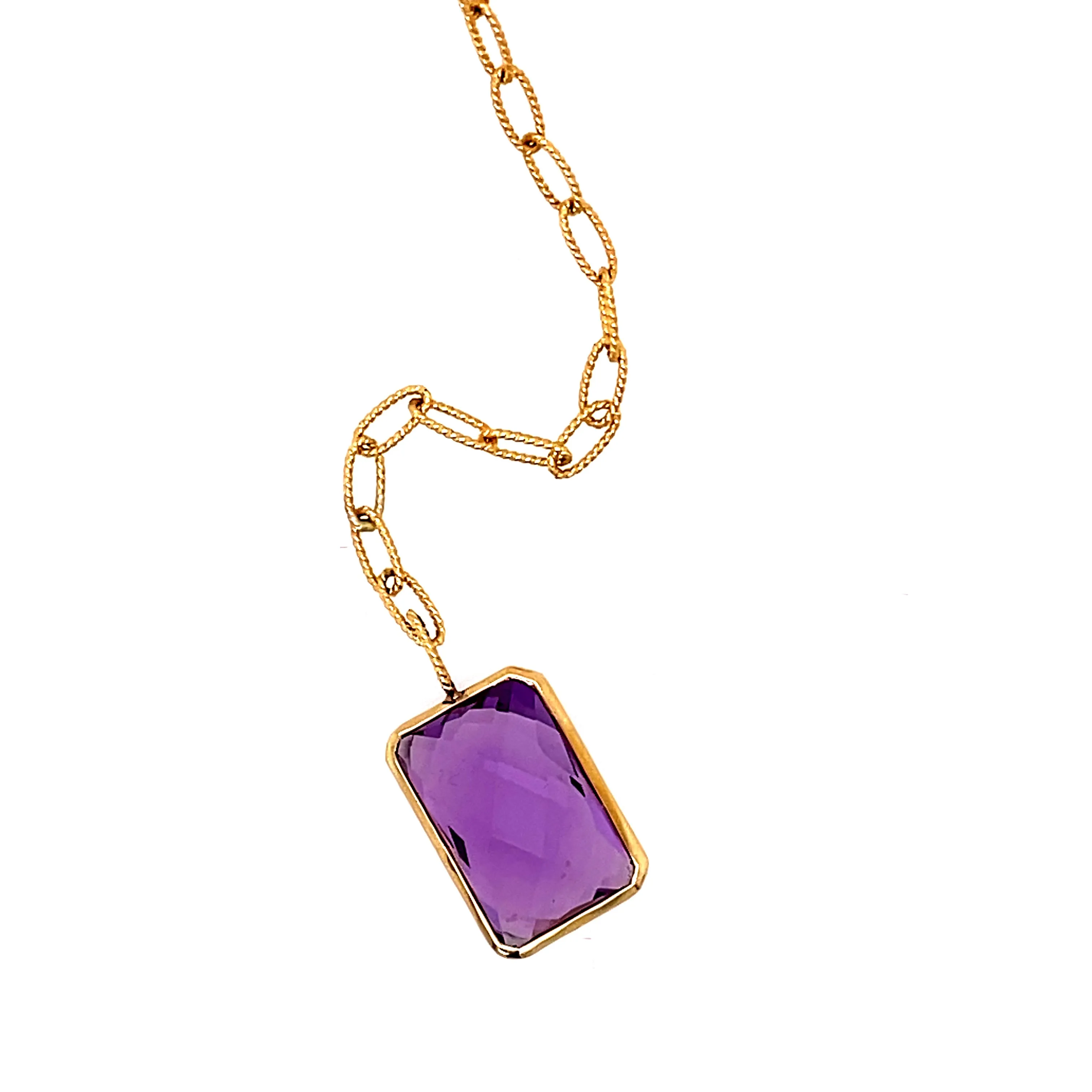 14K Amethyst Lariat Link Necklace