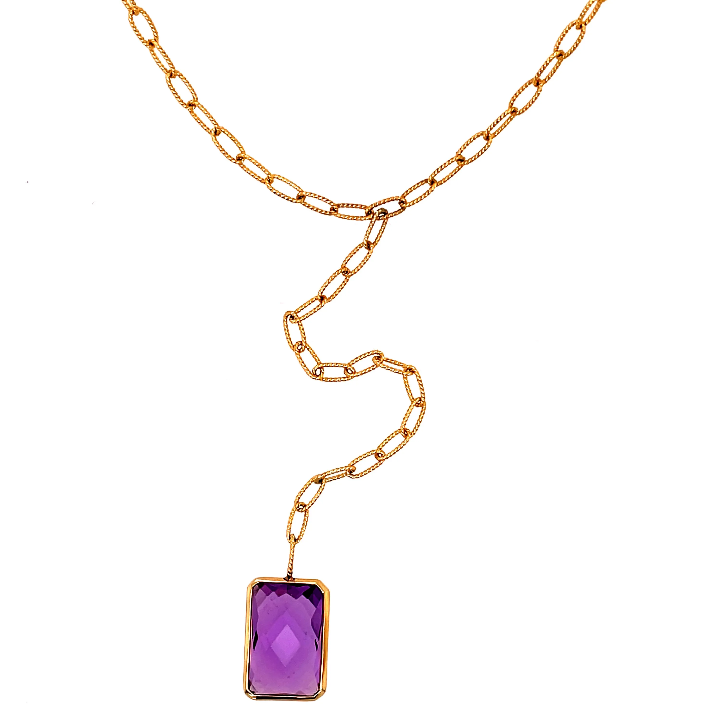 14K Amethyst Lariat Link Necklace