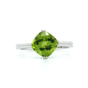 14K White Gold Cushion Peridot Ring