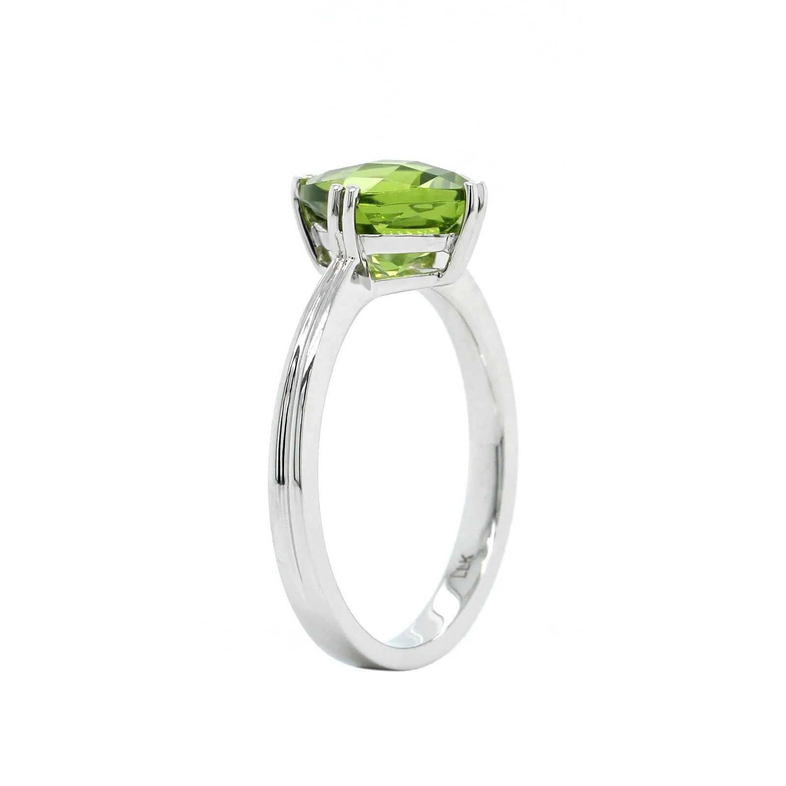 14K White Gold Cushion Peridot Ring