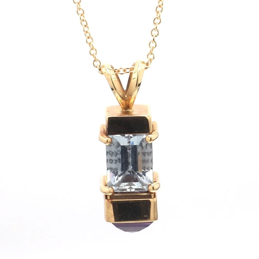 14K Yellow Gold, Blue Topaz & Amethyst Mezuzah Pendant Necklace