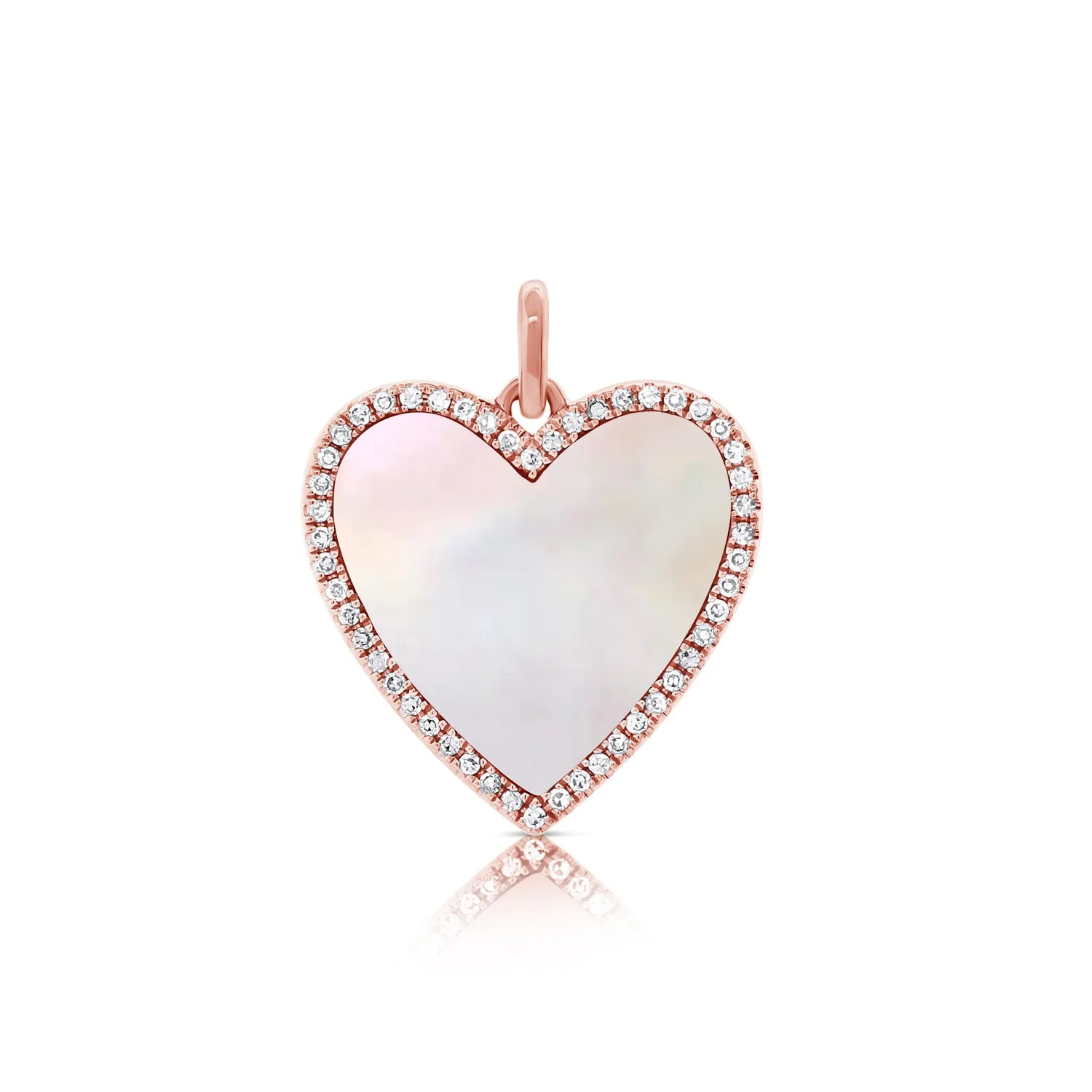 14K Yellow Gold Diamond   Mother of Pearl Heart Pendant