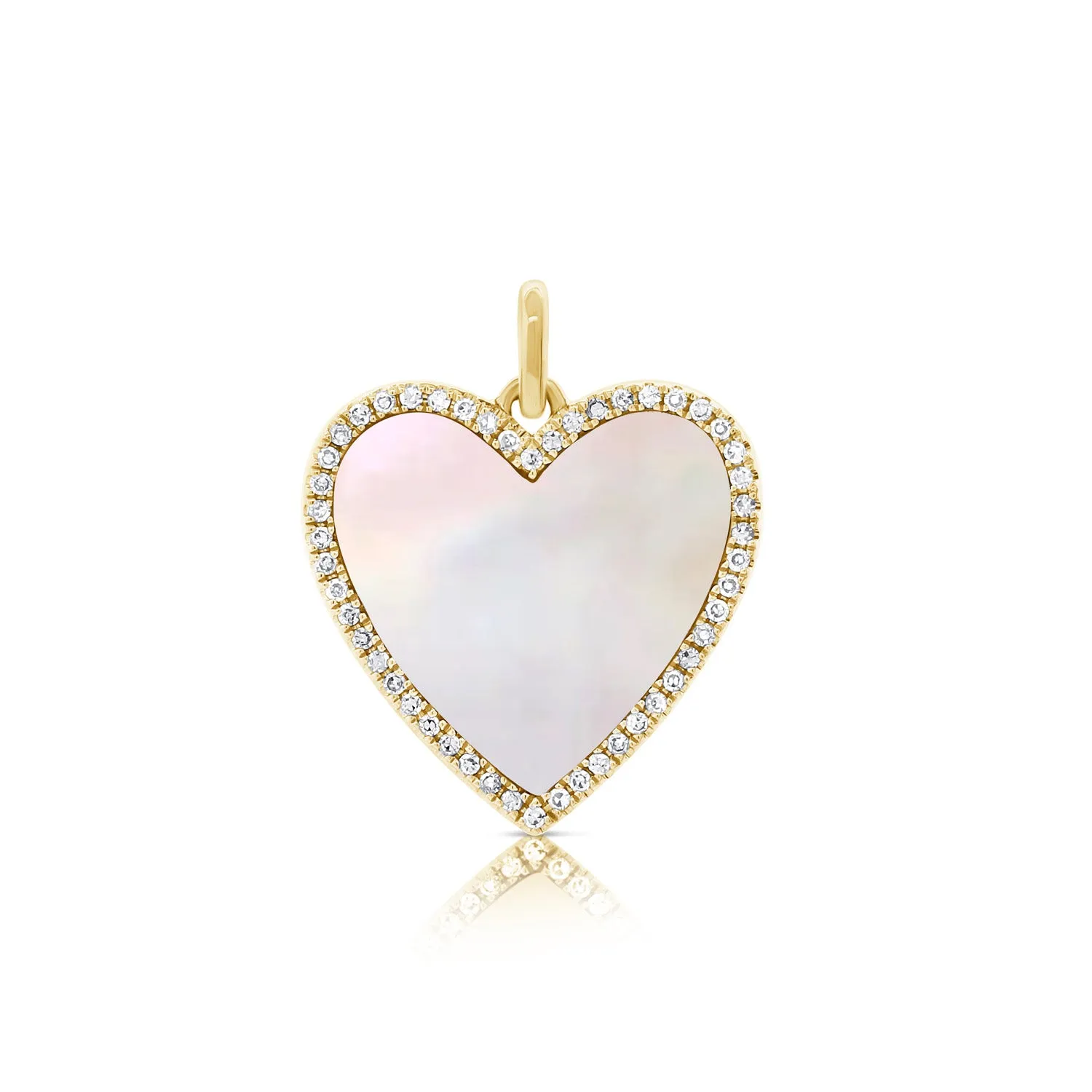 14K Yellow Gold Diamond   Mother of Pearl Heart Pendant