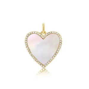 14K Yellow Gold Diamond   Mother of Pearl Heart Pendant