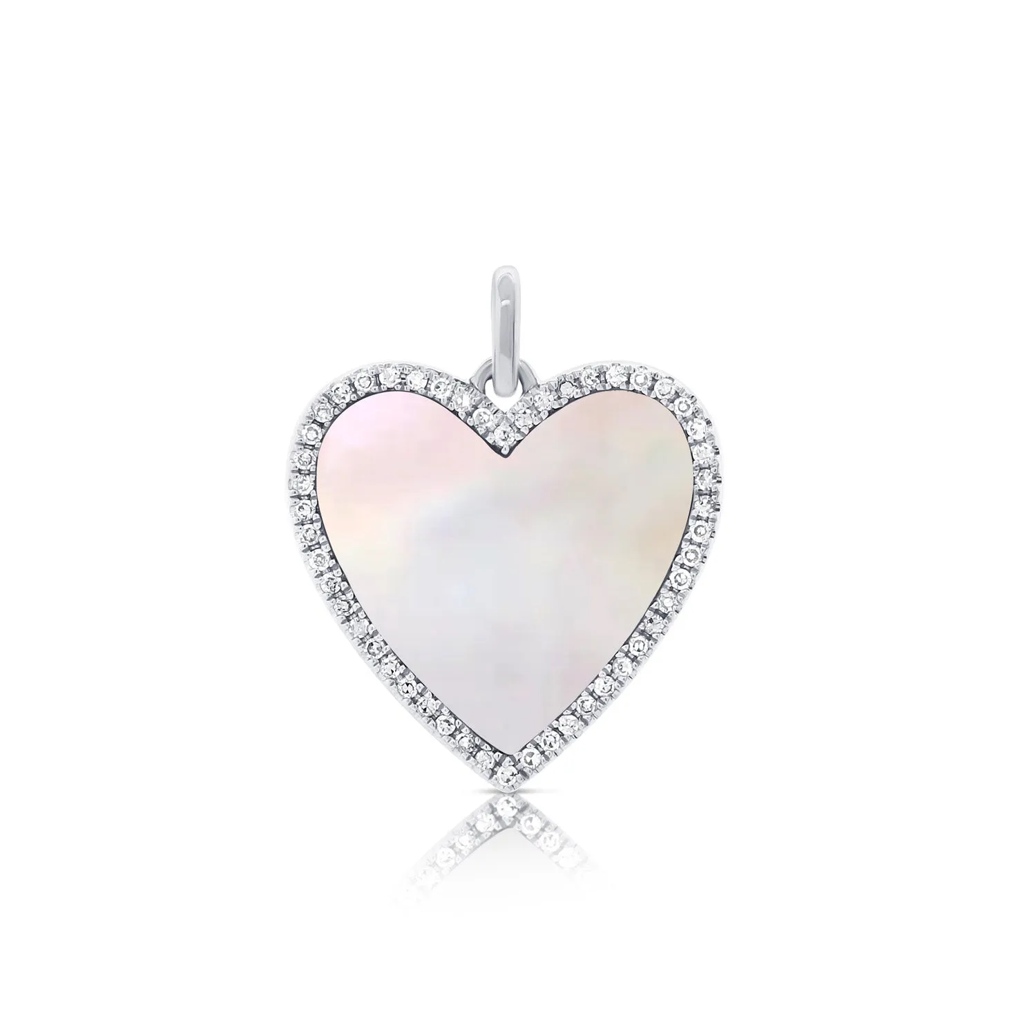 14K Yellow Gold Diamond   Mother of Pearl Heart Pendant