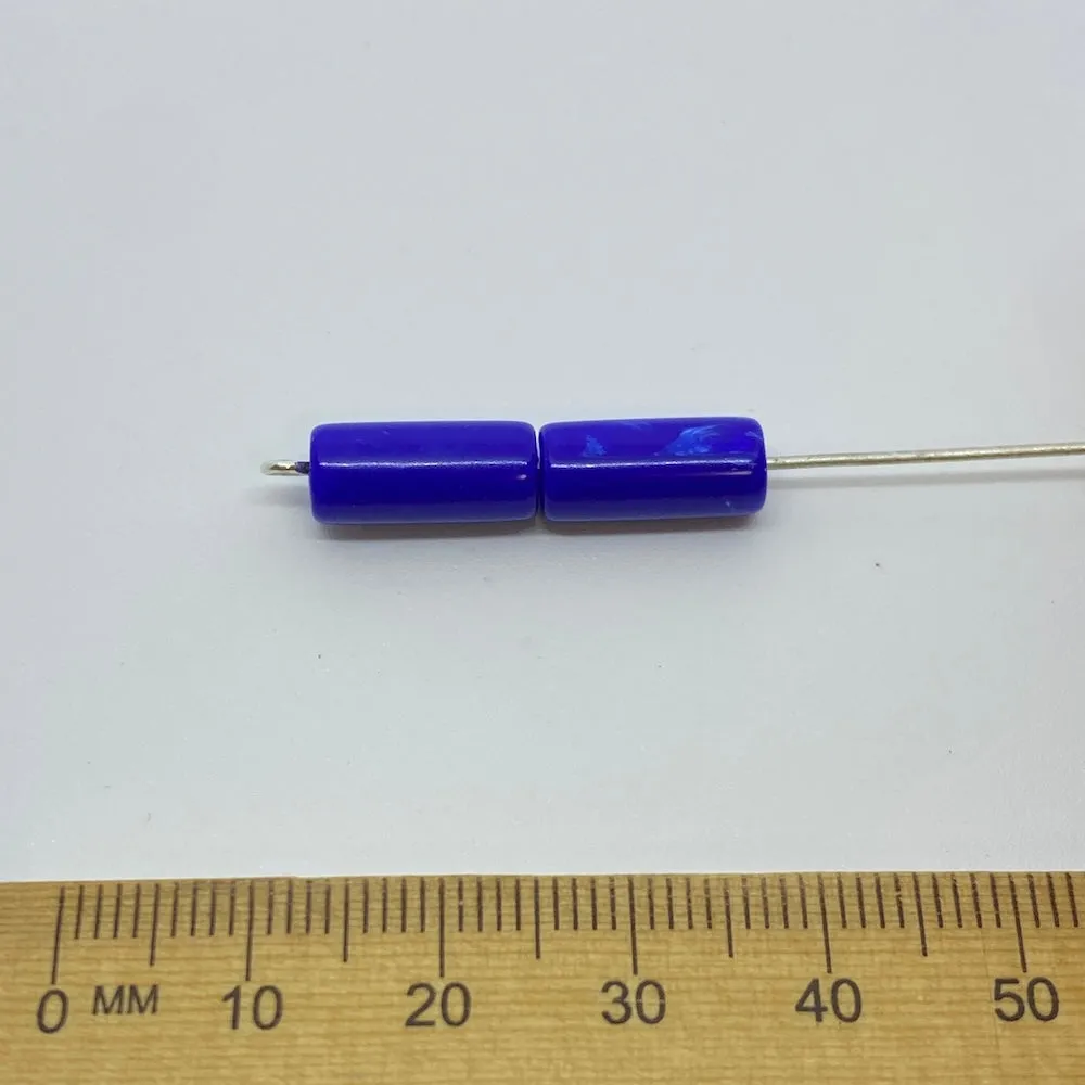 14x6mm Tube (25) - Blue - Vintage Opaque Marbled Effect Beads