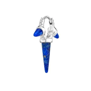 18K Gold Lapis Triple Long Spike Diamond Eternity Hoop Earring - 6.5MM