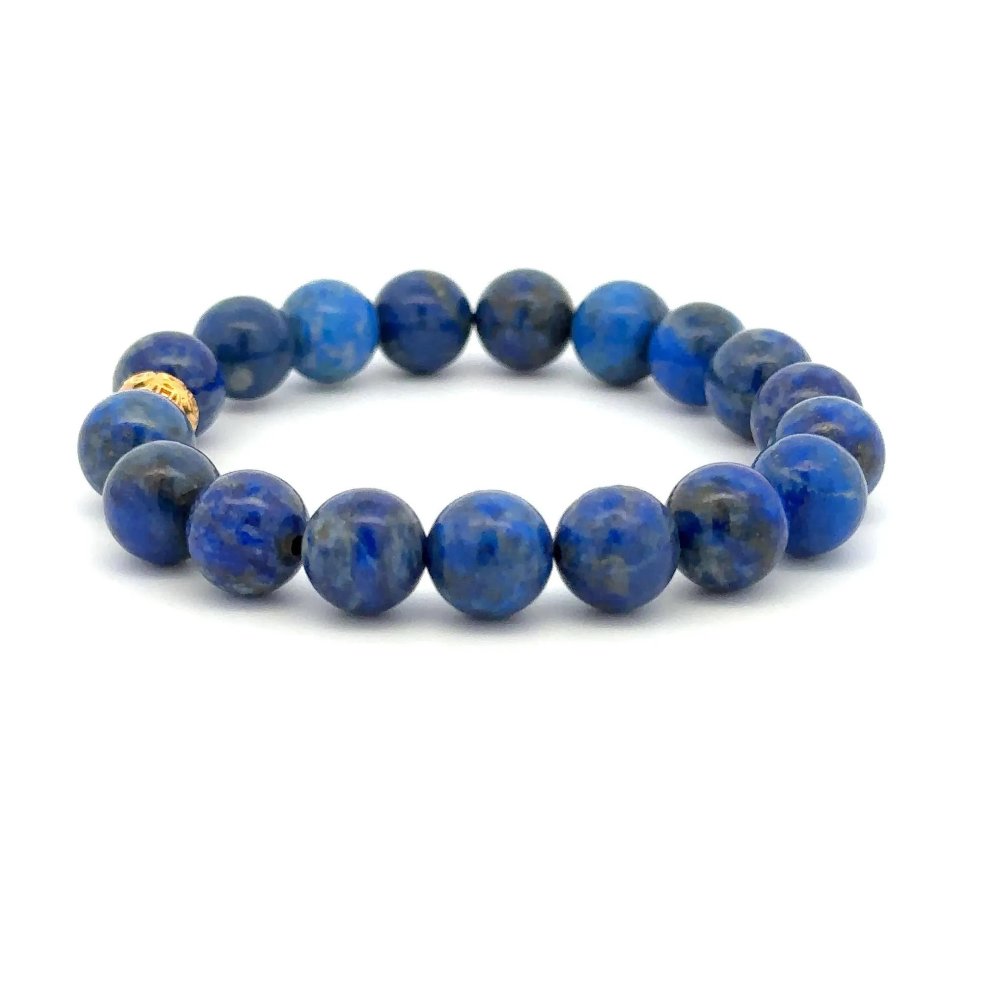 18K Gold Money Ball Lucky Charm Beads Bracelet Gemstones Lapis Lazuli 8mm