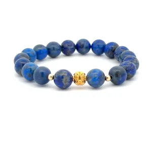 18K Gold Money Ball Lucky Charm Beads Bracelet Gemstones Lapis Lazuli 8mm