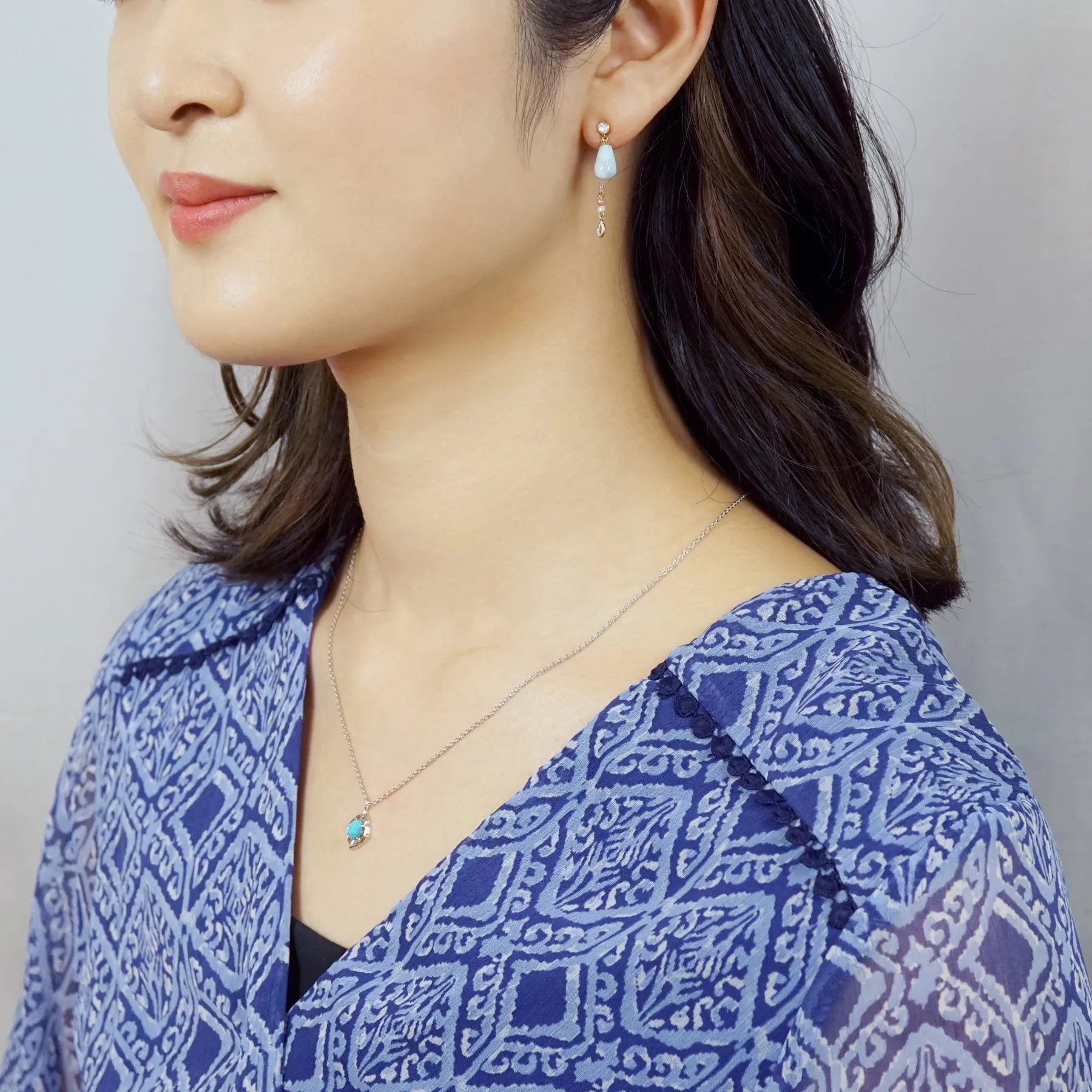 18K/10K 2WAY Larimar Swinging Earrings [Oasis] (Yellow Gold)