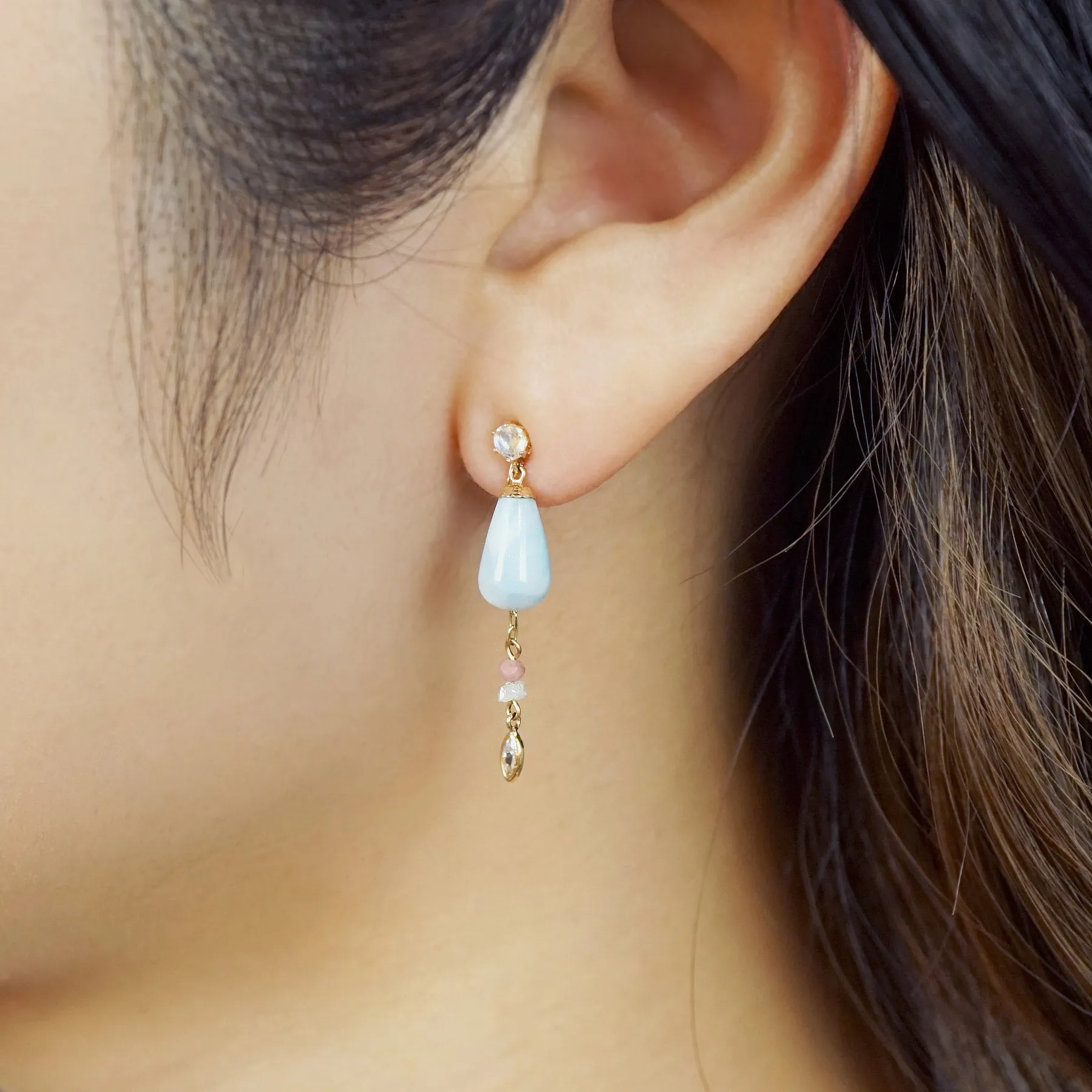 18K/10K 2WAY Larimar Swinging Earrings [Oasis] (Yellow Gold)