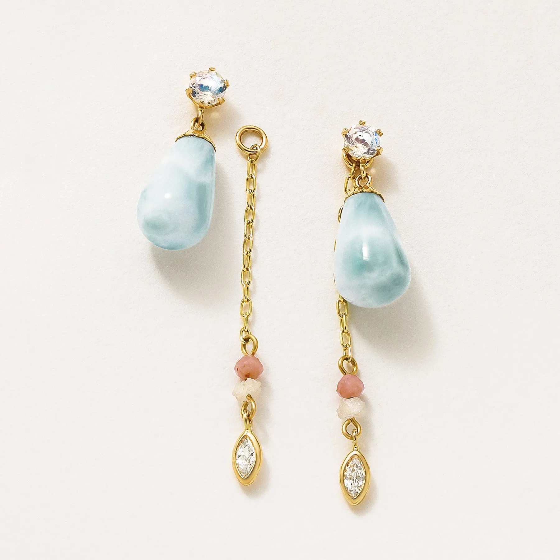 18K/10K 2WAY Larimar Swinging Earrings [Oasis] (Yellow Gold)