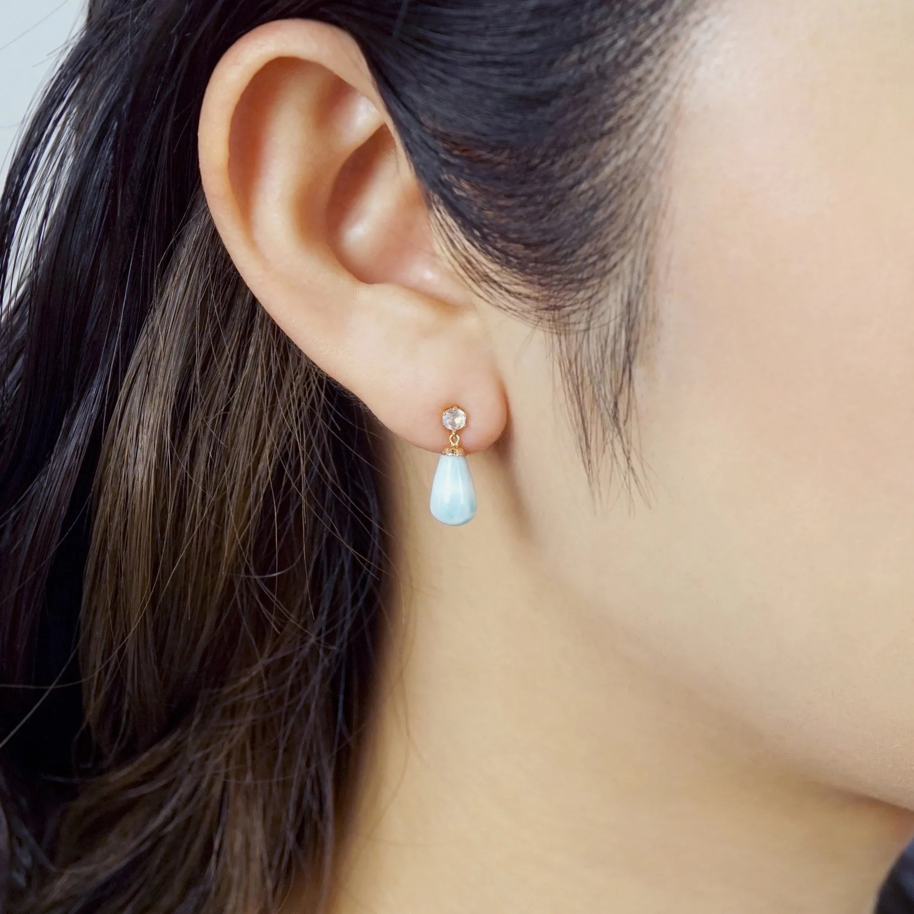 18K/10K 2WAY Larimar Swinging Earrings [Oasis] (Yellow Gold)