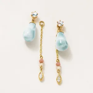 18K/10K 2WAY Larimar Swinging Earrings [Oasis] (Yellow Gold)