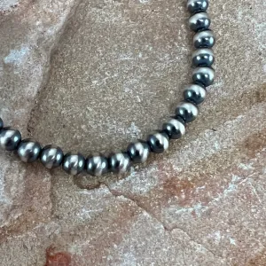 20" Single Strand Oxidized Sterling Silver Beaded Necklace 6 mm