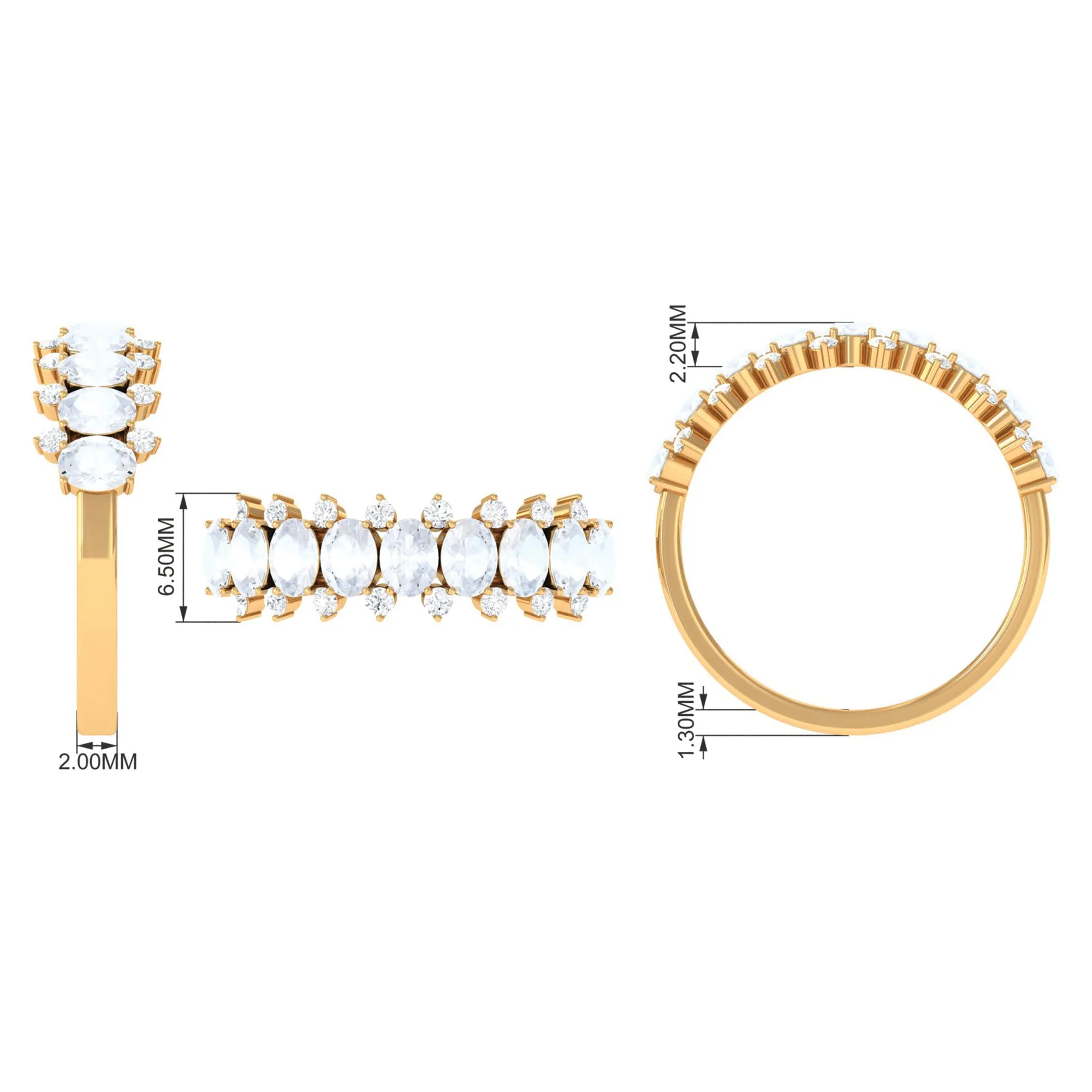 2.5 CT Moonstone and Diamond Semi Eternity Ring