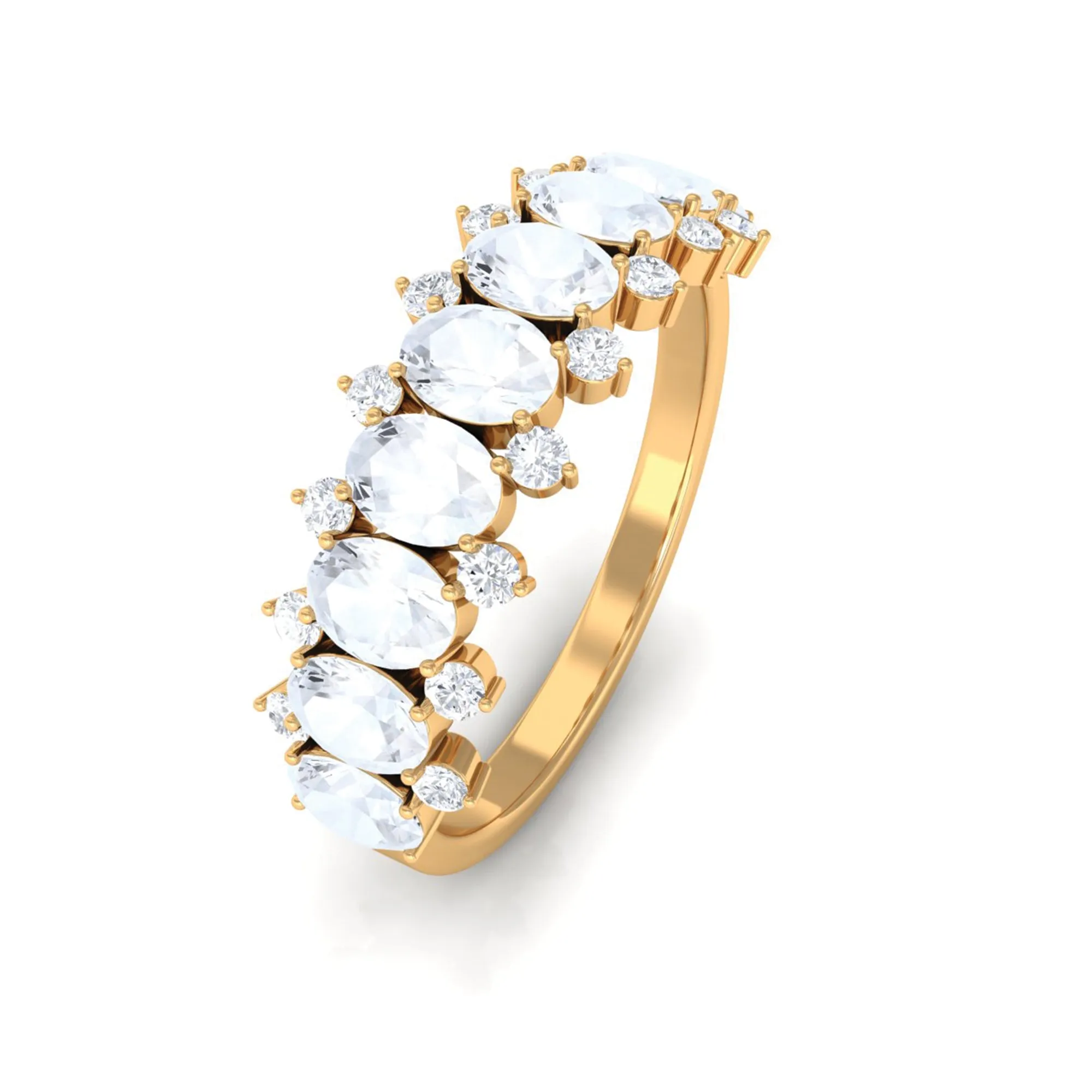 2.5 CT Moonstone and Diamond Semi Eternity Ring