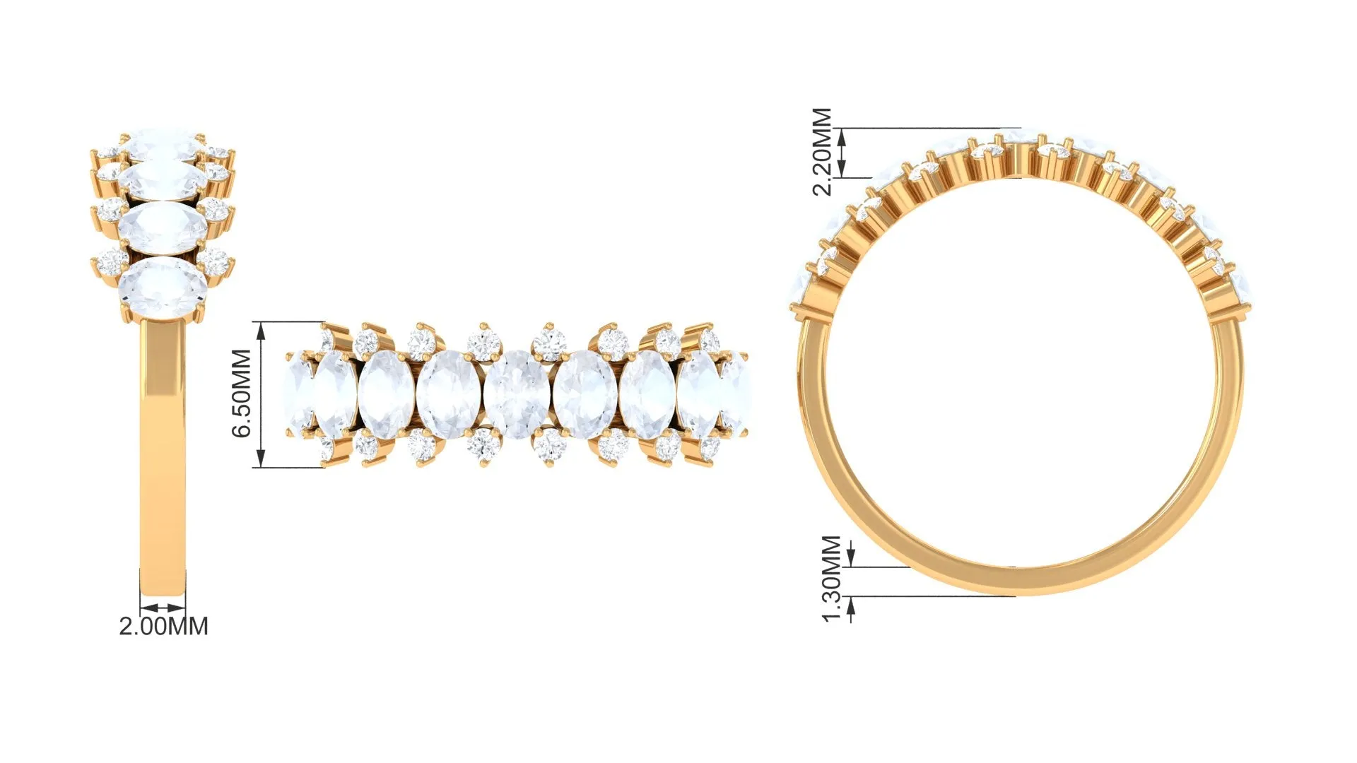2.5 CT Moonstone and Diamond Semi Eternity Ring