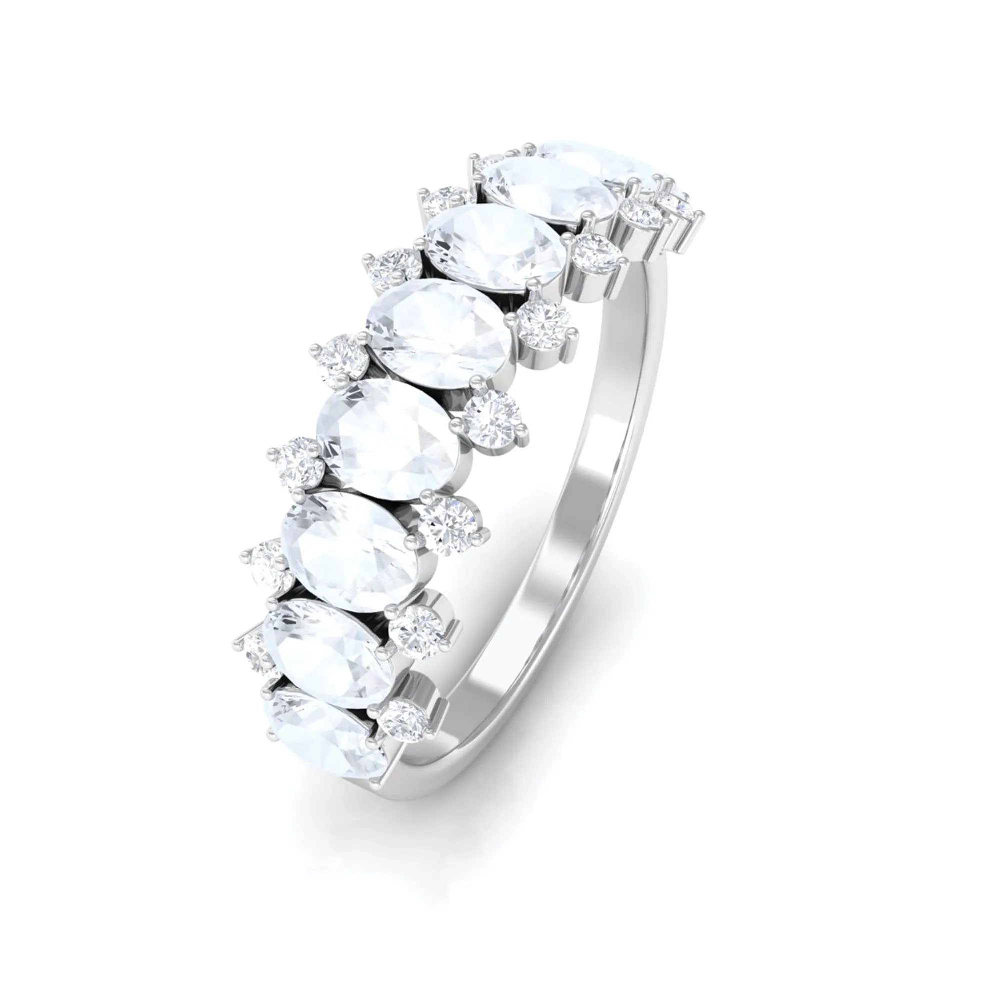 2.5 CT Moonstone and Diamond Semi Eternity Ring