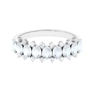 2.5 CT Moonstone and Diamond Semi Eternity Ring
