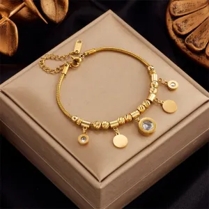 316L Stainless Steel Gold Color Roman Number Zircon Bracelet For Women