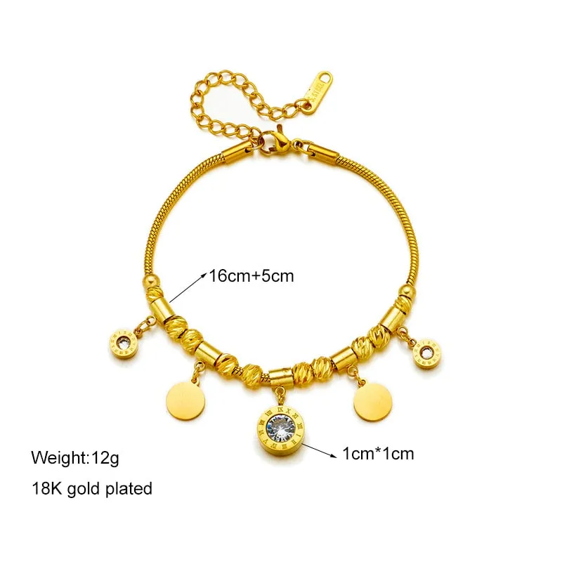 316L Stainless Steel Gold Color Roman Number Zircon Bracelet For Women