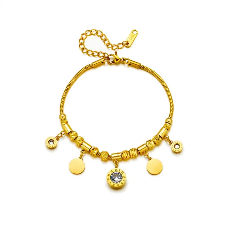 316L Stainless Steel Gold Color Roman Number Zircon Bracelet For Women