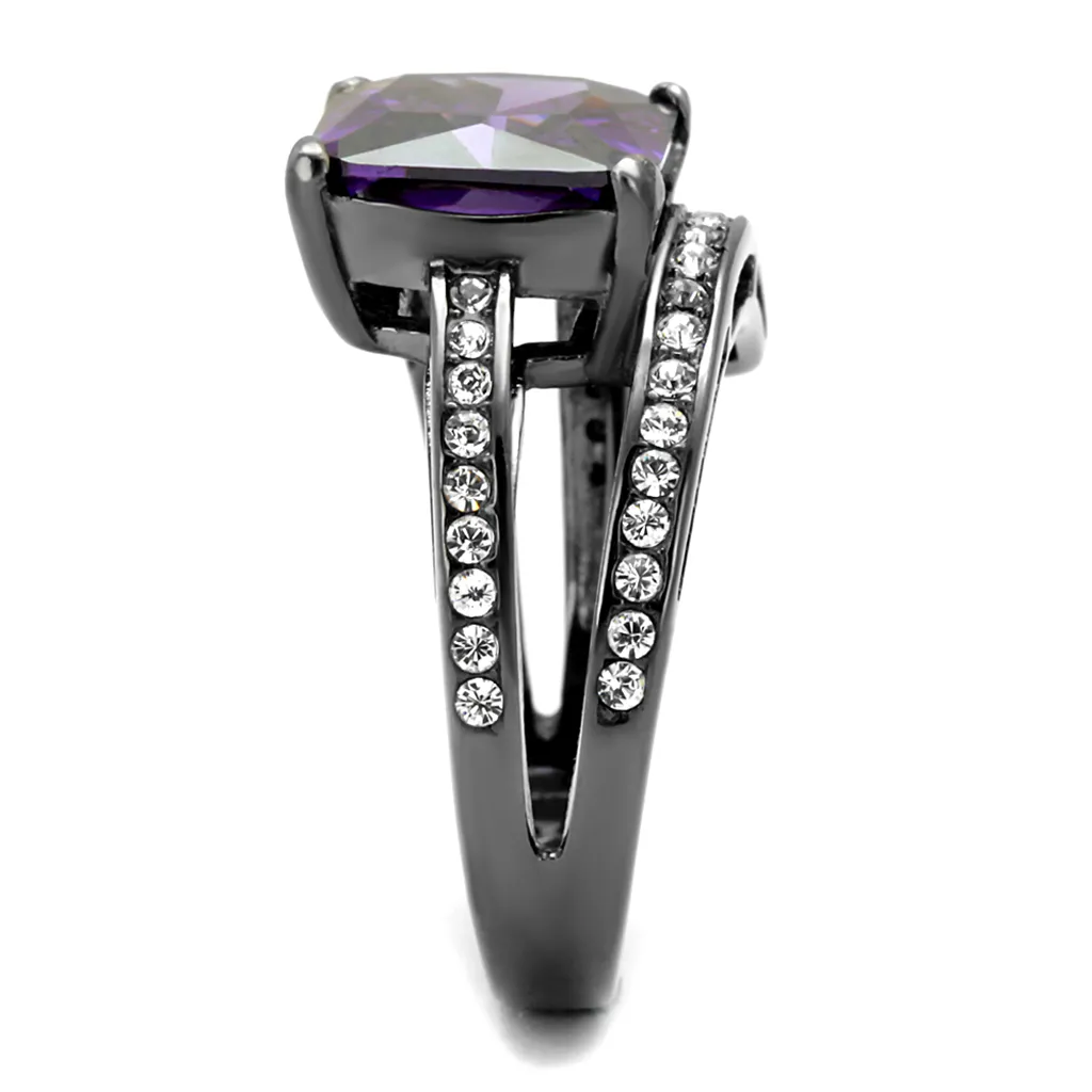 6.85Ct Princess Cut Amethyst Zirconia Light Black Plated Cocktail Ring Size 5-10