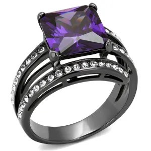 6.85Ct Princess Cut Amethyst Zirconia Light Black Plated Cocktail Ring Size 5-10